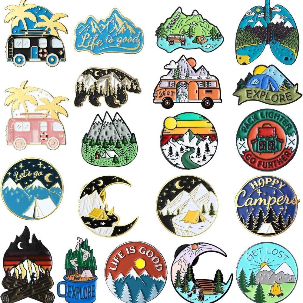 Camping Pins Set Alloy 20 Styles Adventure Outdoors Cute Fun Backpack Decor